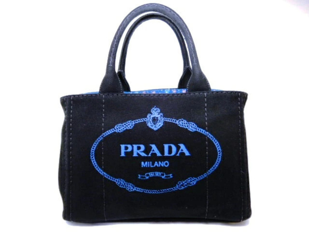 Prada Canapa Handbag Canvas Black Blue